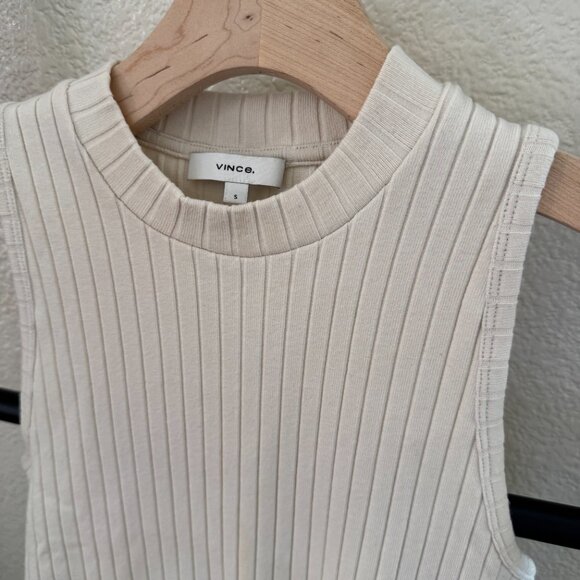 Vince Ribbed Mock Neck Sleeveless Tank Top in Bone Size Small - Picture 2 of 4